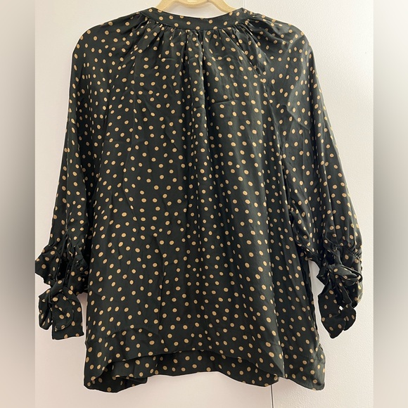 Natalie Martin Renata Silk Boho Peasant Blouse Button Front Polka Dot - Picture 3 of 4